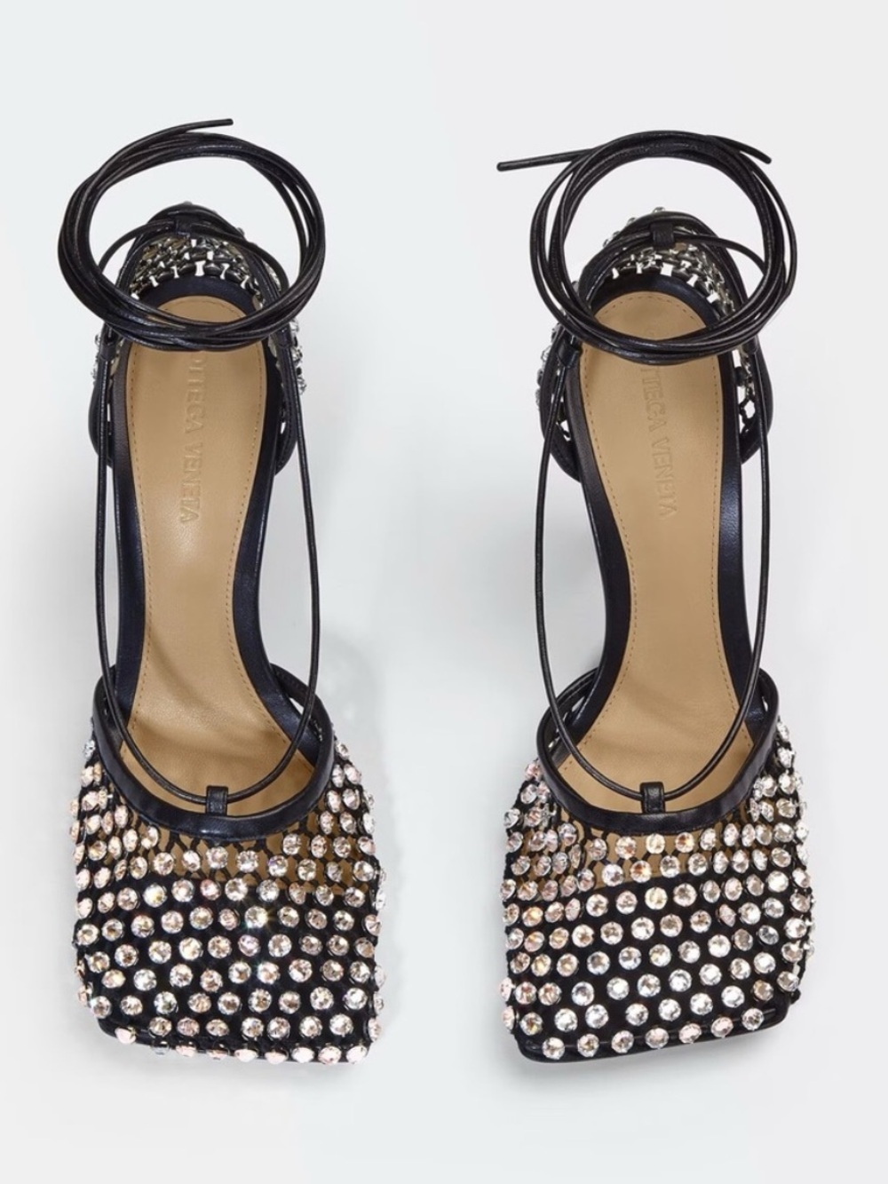 Bottega Veneta Sparkle Stretch Embellished Mesh Ankle Strap Pumps Size EU 39 - Picture 4 of 9